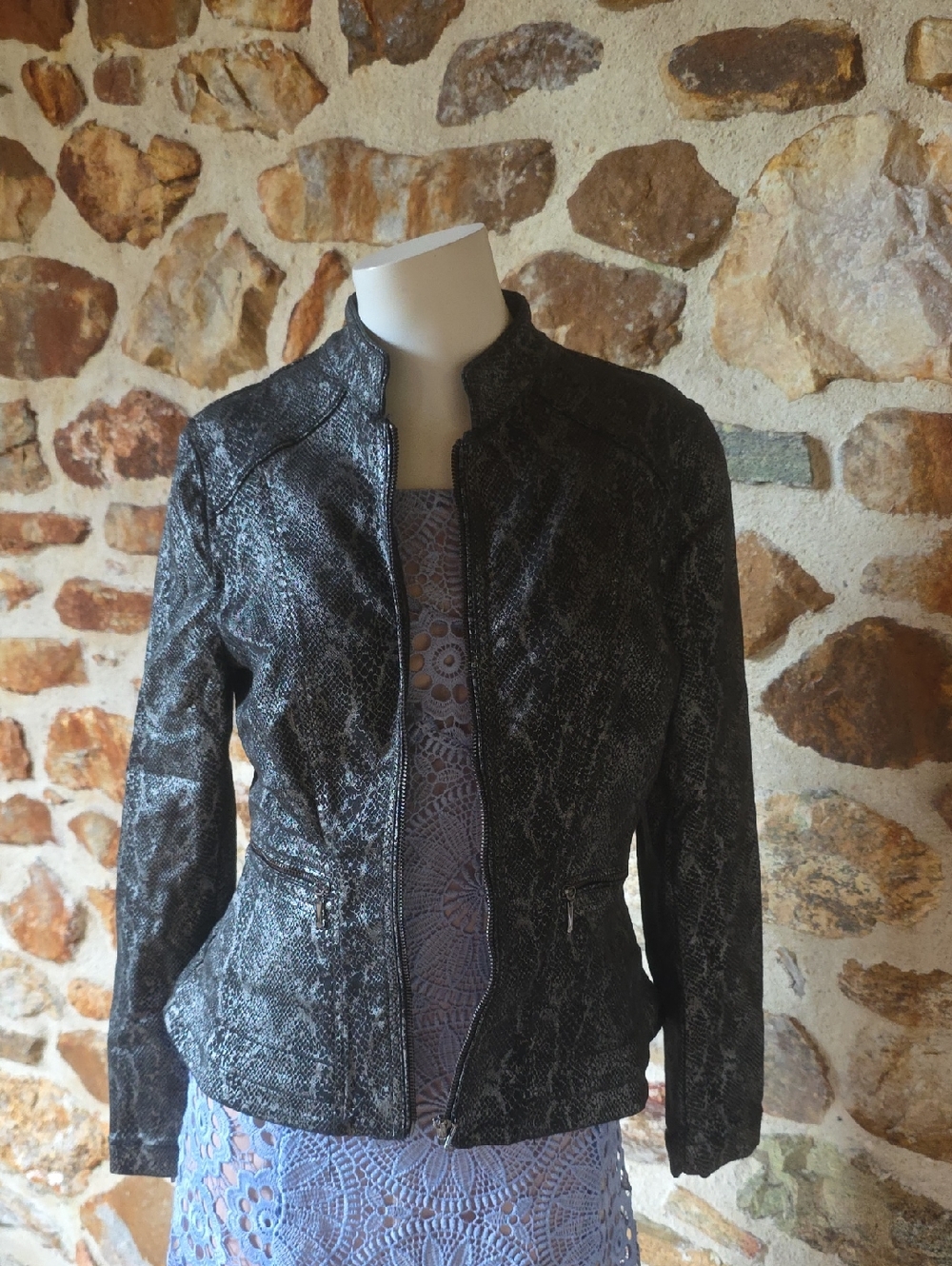 White House Black Market Black Jacket with Stand-Up Collar